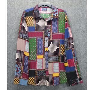 Luc Matton Shirt Mens XL Patchwork Cotton Linen Blend Long Sleeve Button Up